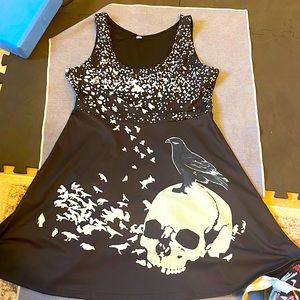 Skull and crow print on stretchy dress
